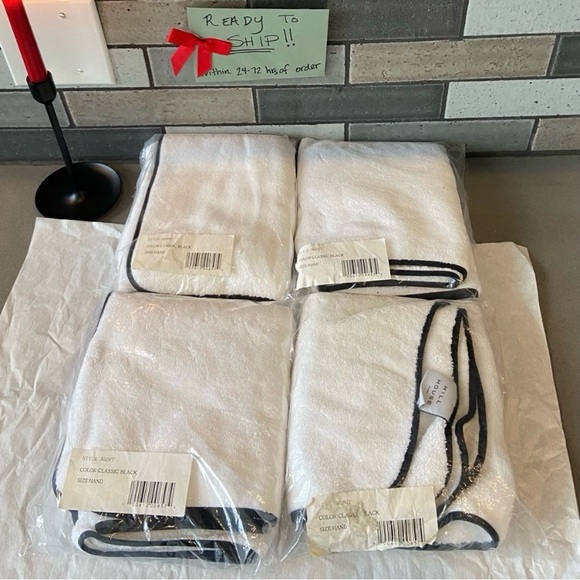 Hill House Home - Set of 8 - Marella Towels Handx4+Washclothx4 White wBlackTrim - Picture 3 of 12